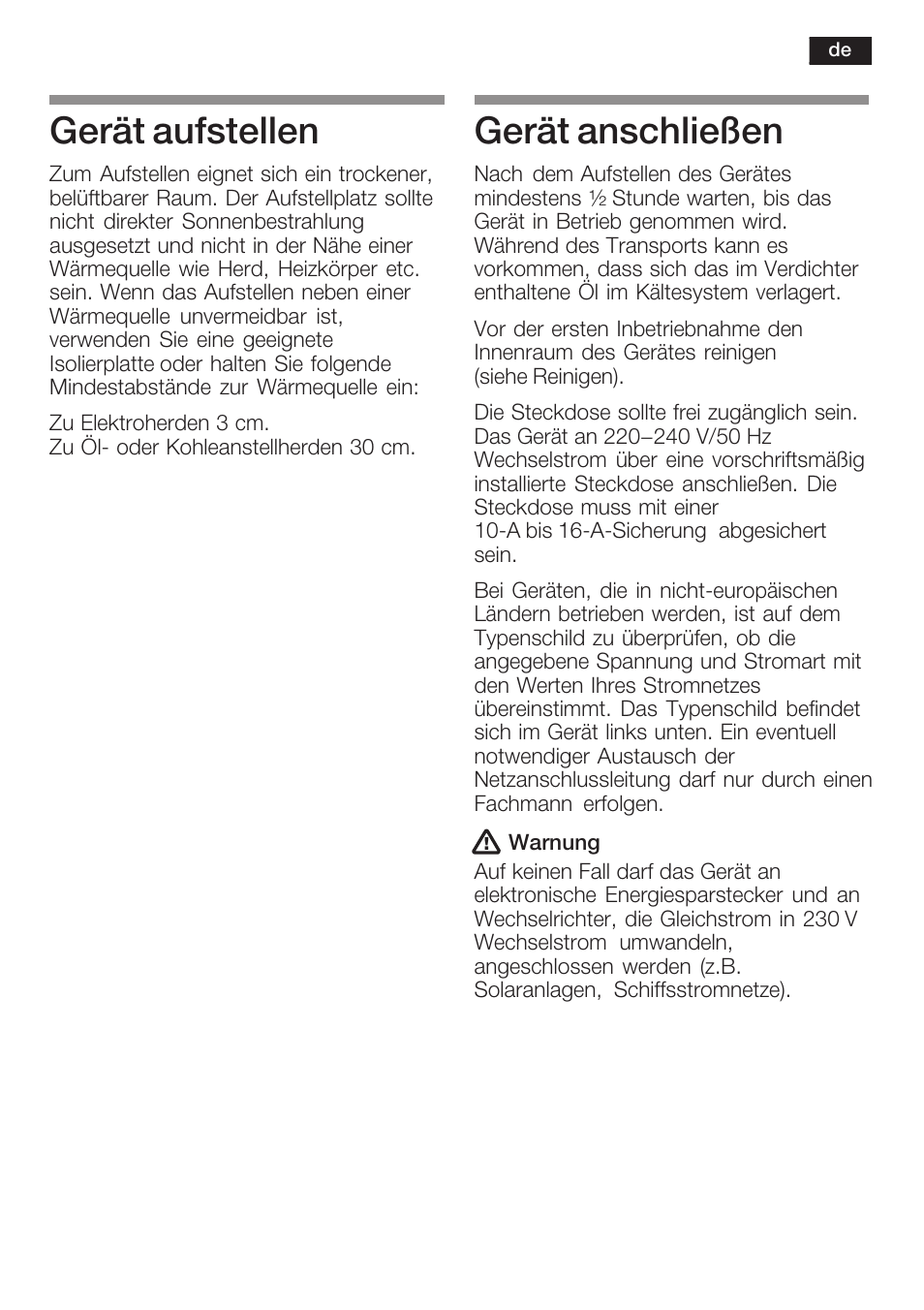 Gerät aufstellen, Gerät anschließen | Neff K5734X8 User Manual | Page 9 / 97