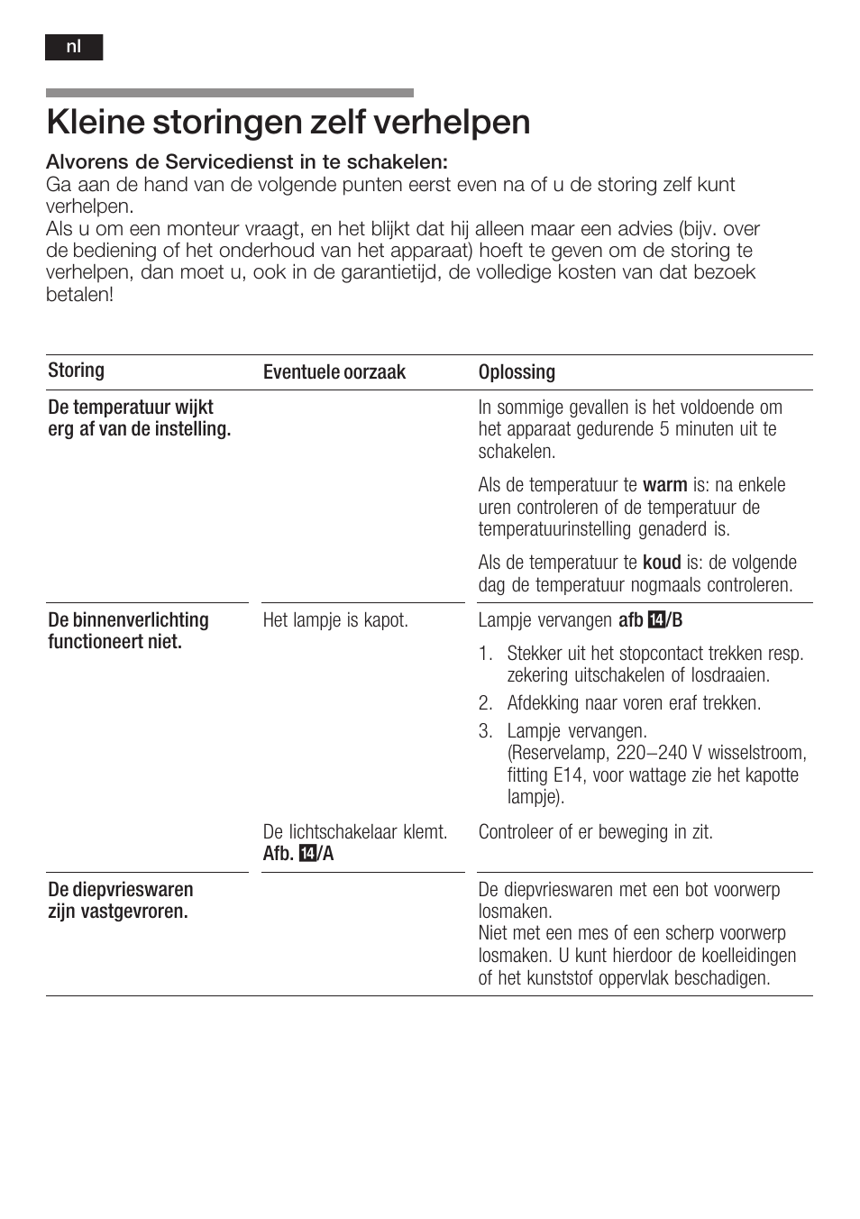 Kleine storingen zelf verhelpen | Neff K5734X8 User Manual | Page 90 / 97