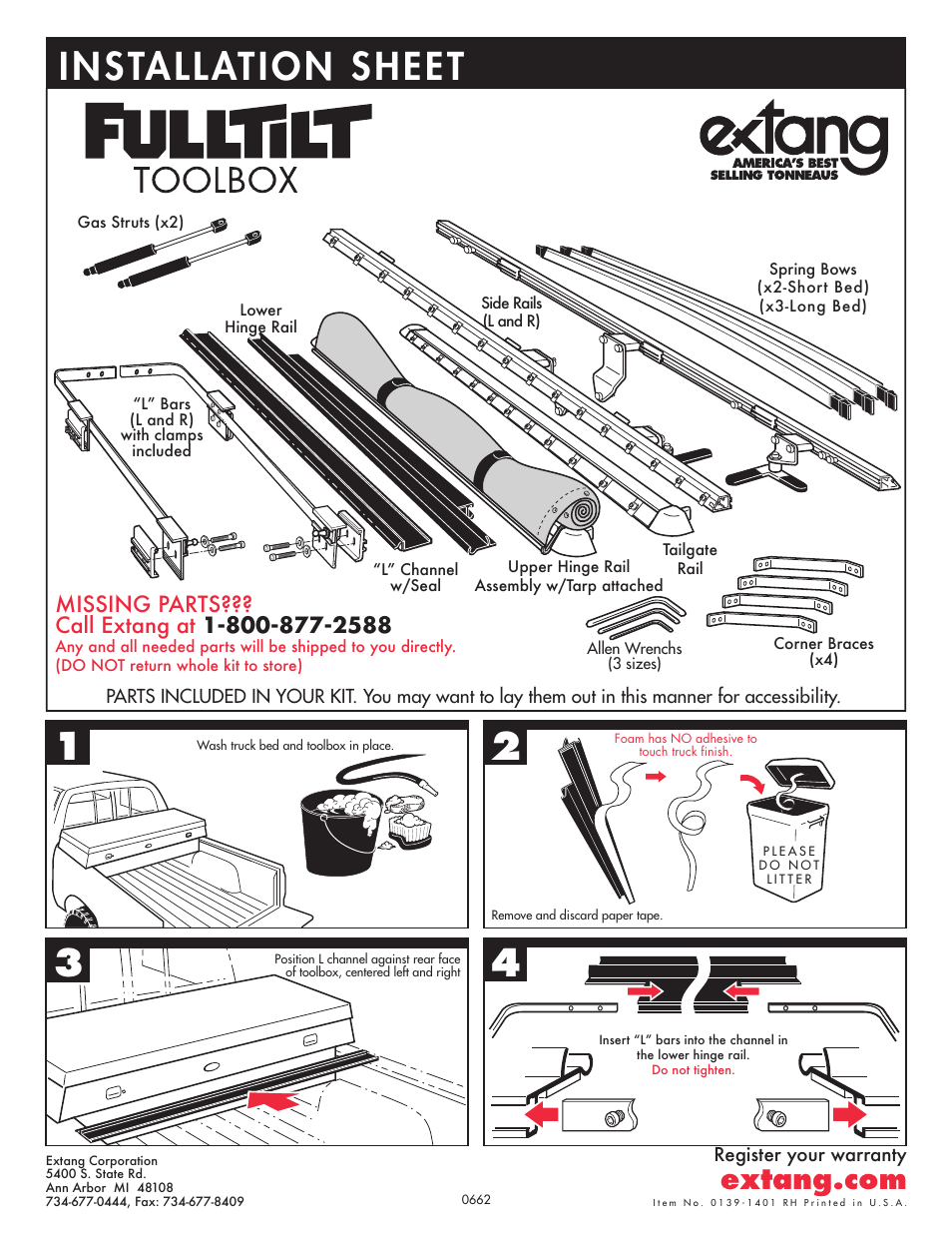 Extang Tool Box Tonneaus: FullTilt Tool Box Tonneau User Manual | 4 pages
