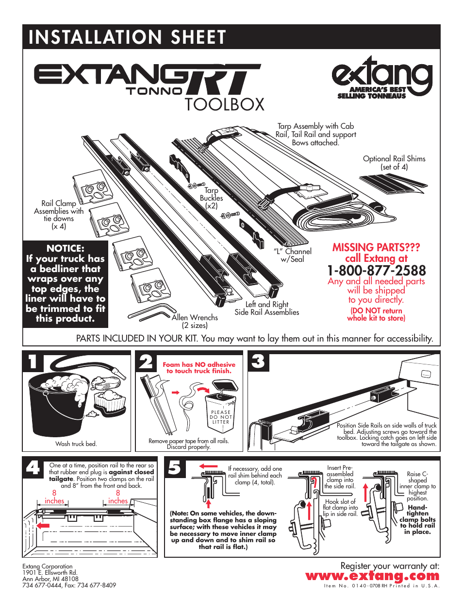 Extang Tool Box Tonneaus: Extang RT Tool Box Tonneau User Manual | 2 pages