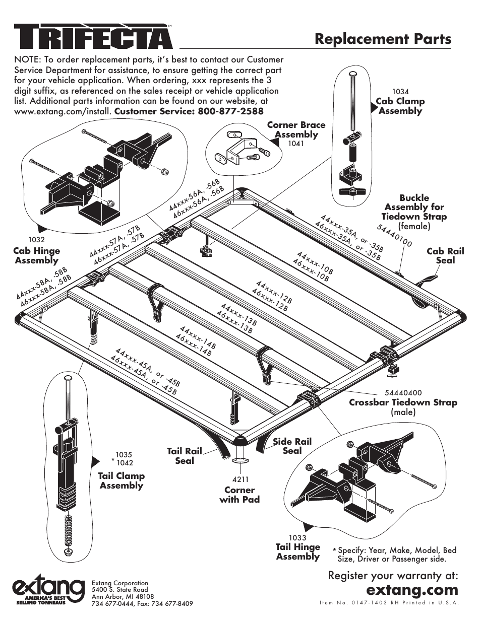 Replacement parts, Register your warranty at | Extang Trifecta General Installation User Manual | Page 3 / 3