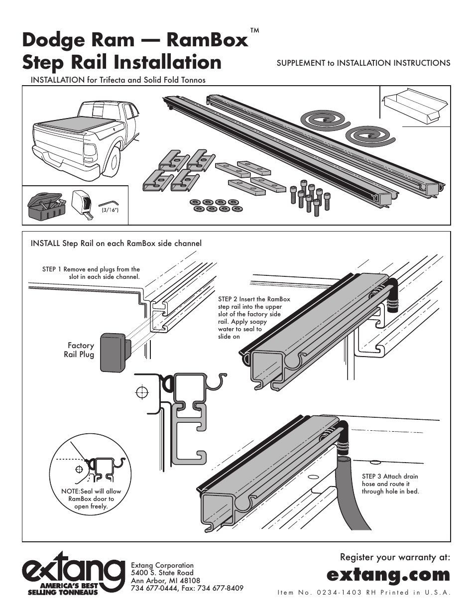 Extang Solid Fold: Dodge Rambox User Manual | 2 pages