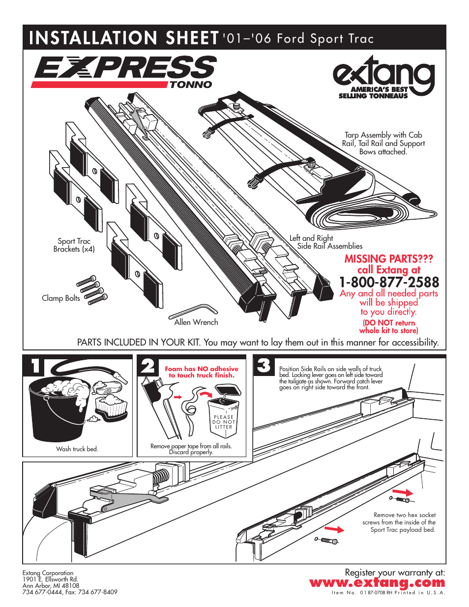 Extang Express Tonno: Ford Sport Trac 01-06 User Manual | 2 pages