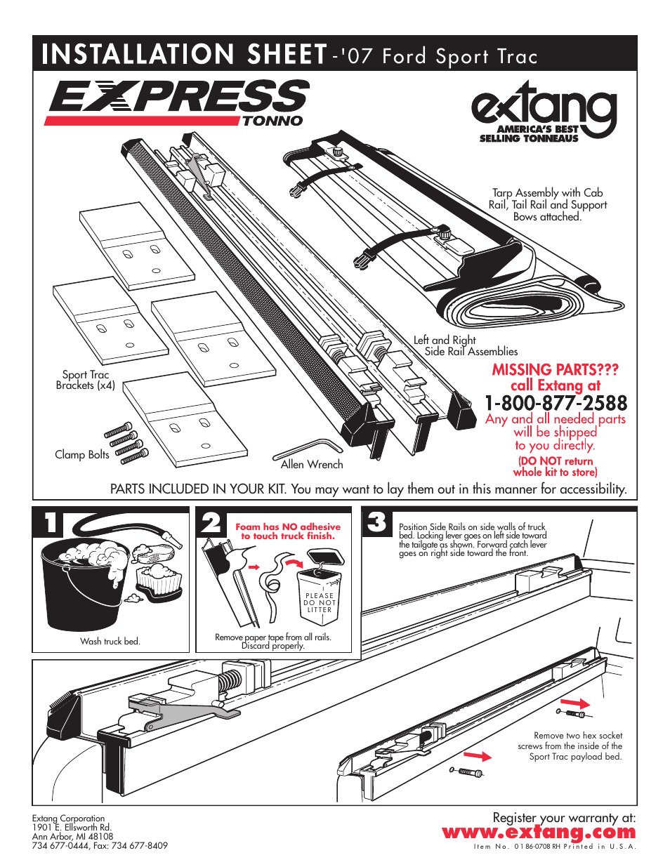 Extang Express Tonno: Ford Sport Trac 07+ User Manual | 2 pages