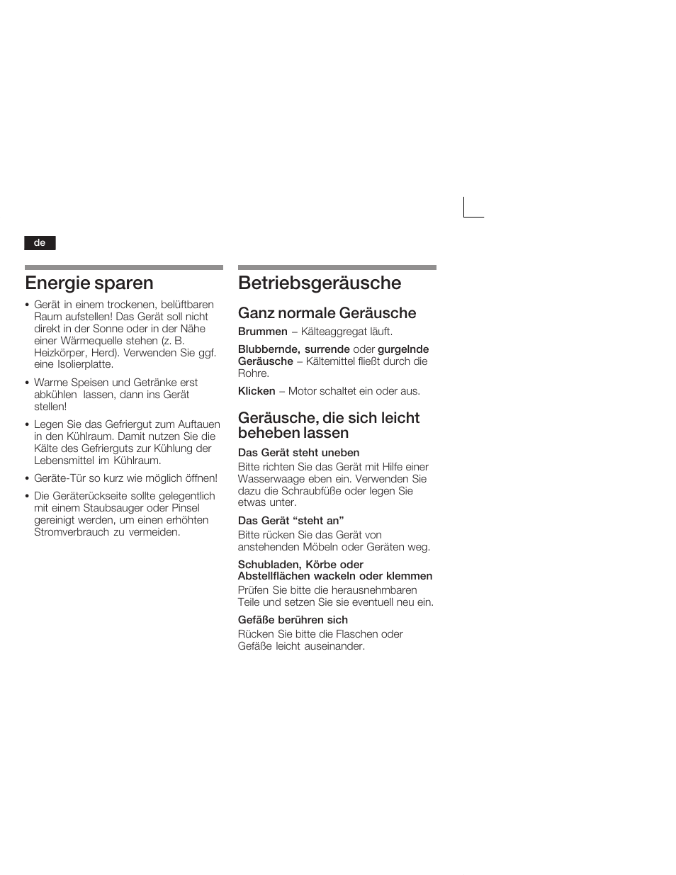 Energie sparen, Betriebsgeräusche, Ganz normale geräusche | Geräusche, die sich leicht beheben lassen | Neff K5724X7 User Manual | Page 12 / 66