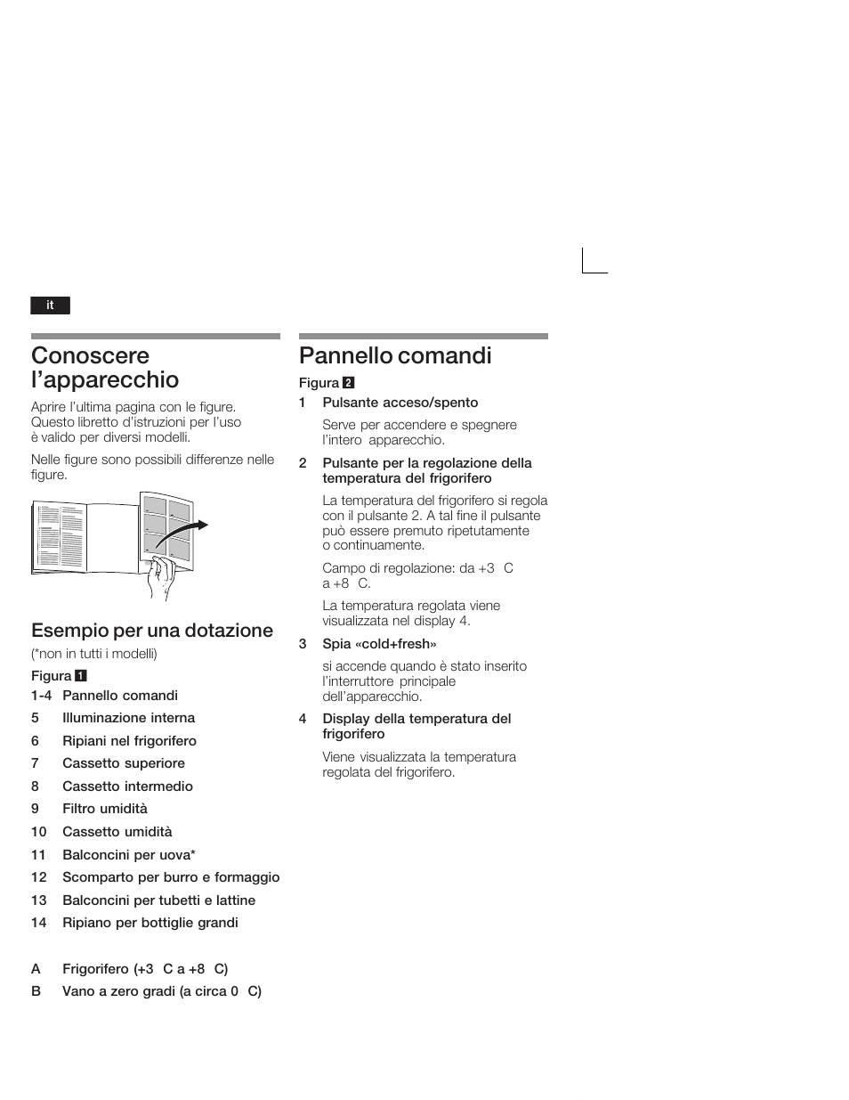 Conoscere l'apparecchio, Pannello comandi, Esempio per una dotazione | Neff K5724X7 User Manual | Page 40 / 66