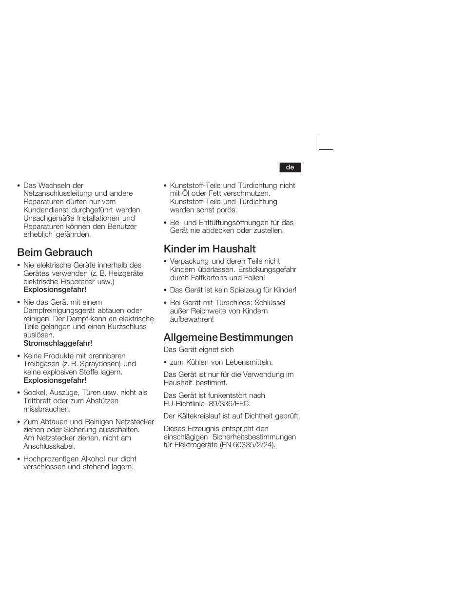 Beim gebrauch, Kinder im haushalt, Allgemeine bestimmungen | Neff K5724X7 User Manual | Page 5 / 66