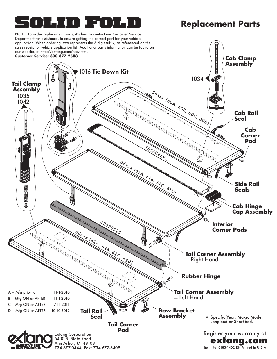 Replacement parts | Extang Solid Fold General Installation User Manual | Page 3 / 3