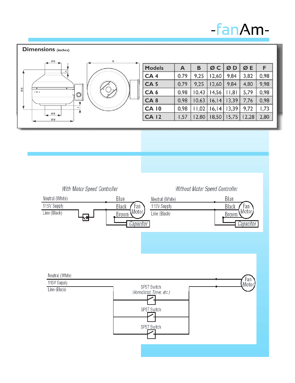 FanAm CA Inline Series (metal) User Manual | Page 3 / 4