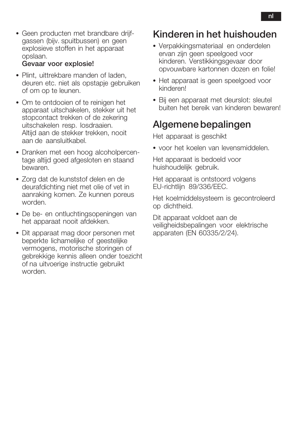 Kinderen in het huishouden, Algemene bepalingen | Neff K1634X6 User Manual | Page 51 / 64