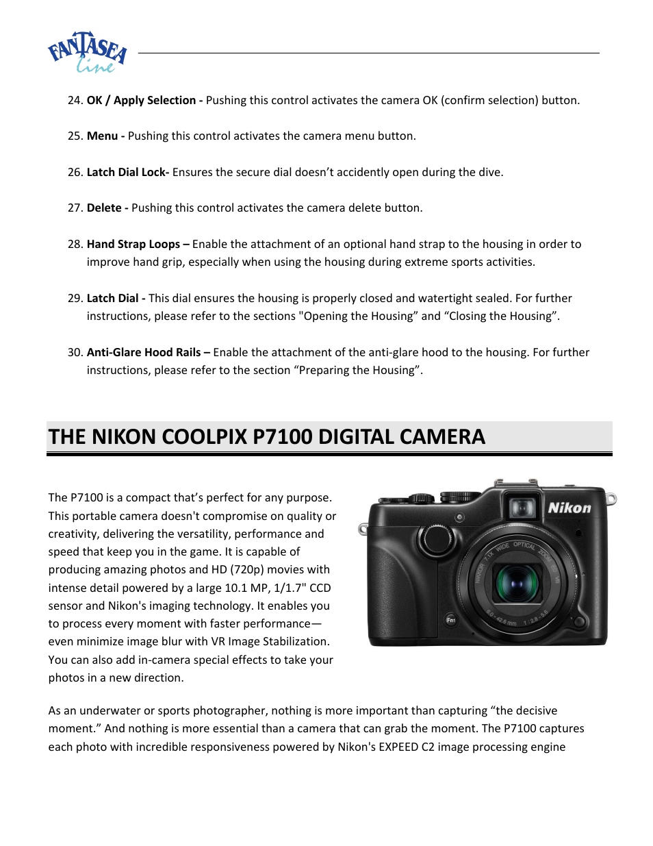 The nikon coolpix p7100 digital camera | Fantasea Line FP7100 Housing User Manual | Page 11 / 24