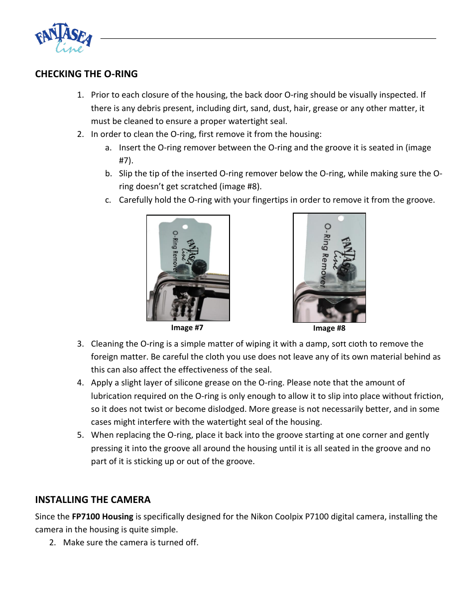 Hecking the, Nstalling, Amera | Fantasea Line FP7100 Housing User Manual | Page 15 / 24