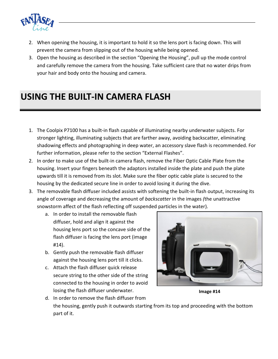 Using the built-in camera flash | Fantasea Line FP7100 Housing User Manual | Page 18 / 24