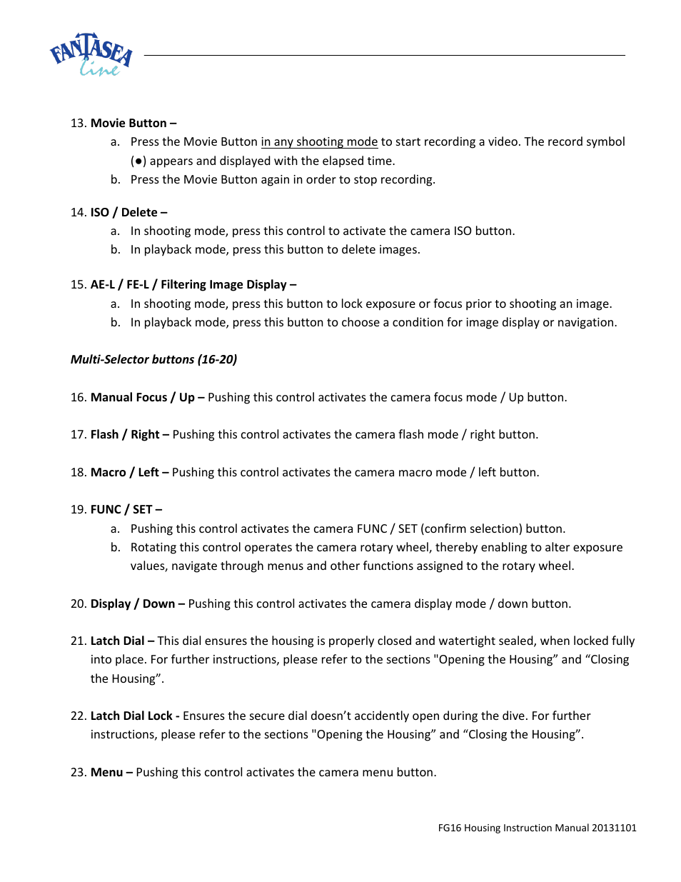 Fantasea Line FG16 Housing User Manual | Page 10 / 24