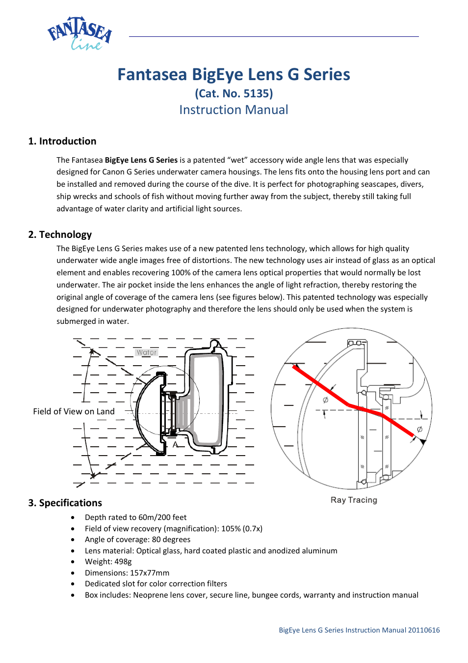 Fantasea Line G Series BigEye Lens User Manual | 6 pages