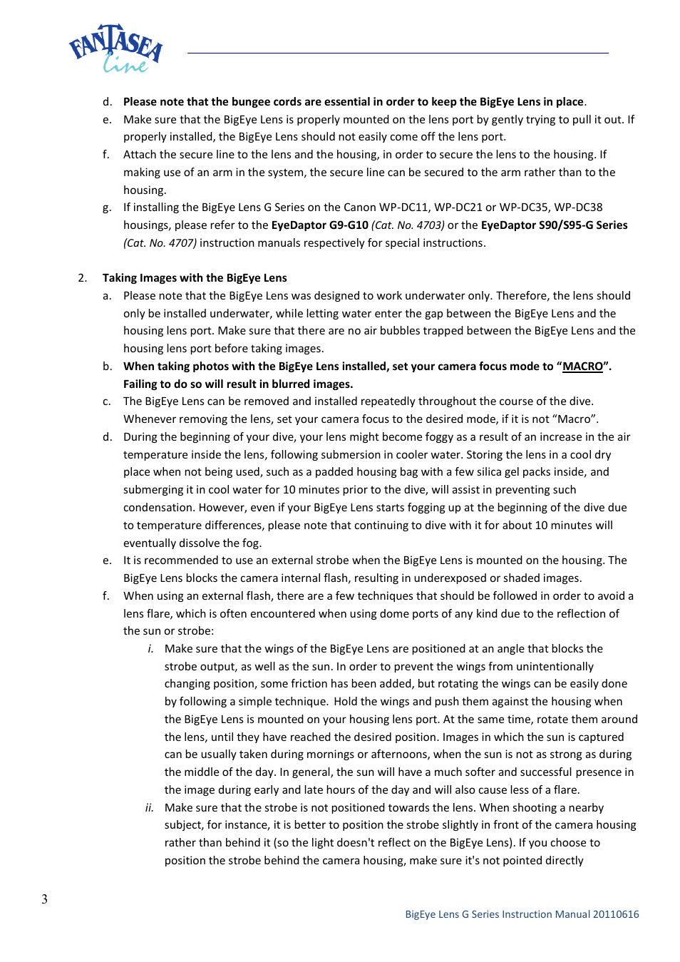 Fantasea Line G Series BigEye Lens User Manual | Page 3 / 6