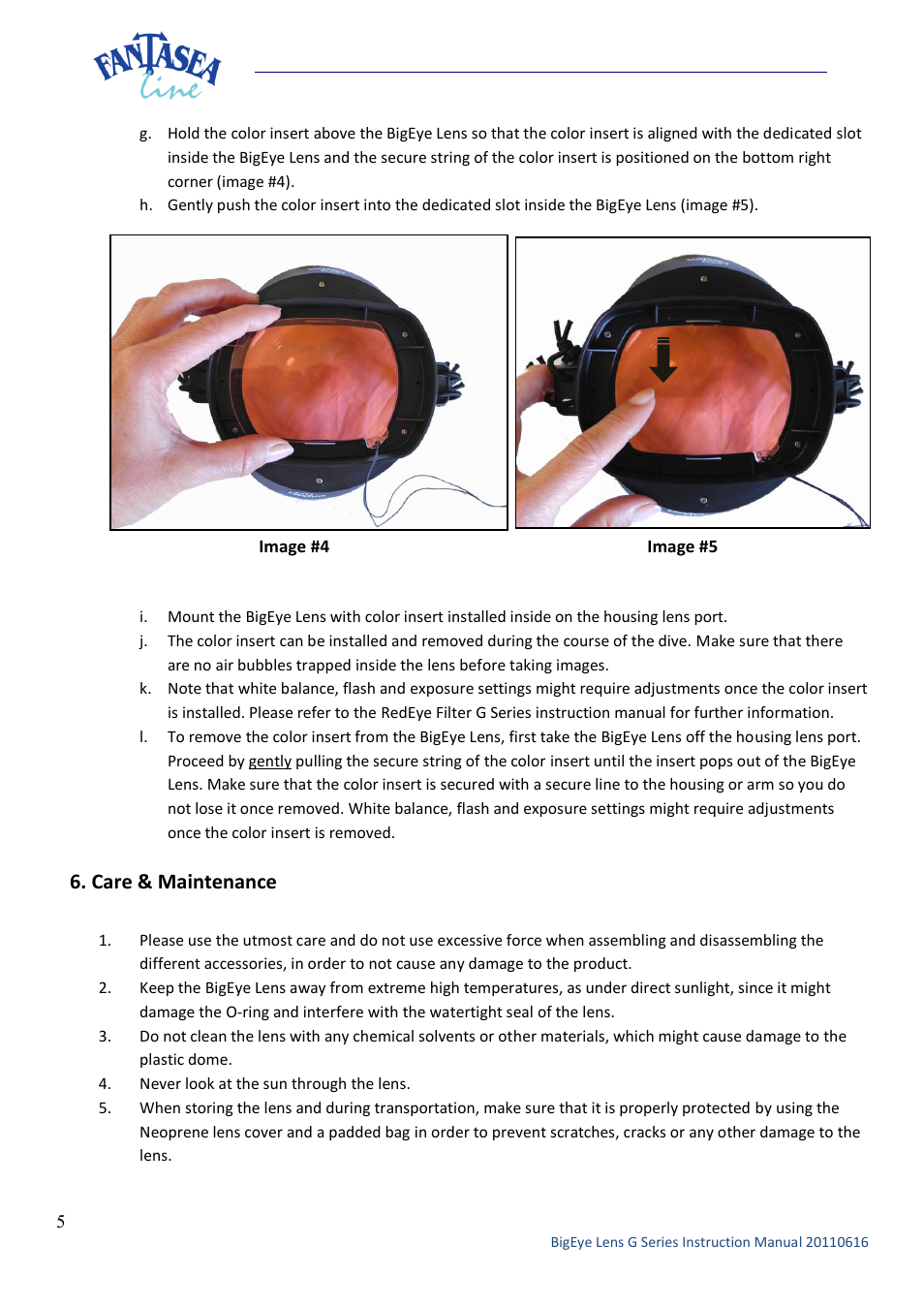 Care & maintenance | Fantasea Line G Series BigEye Lens User Manual | Page 5 / 6
