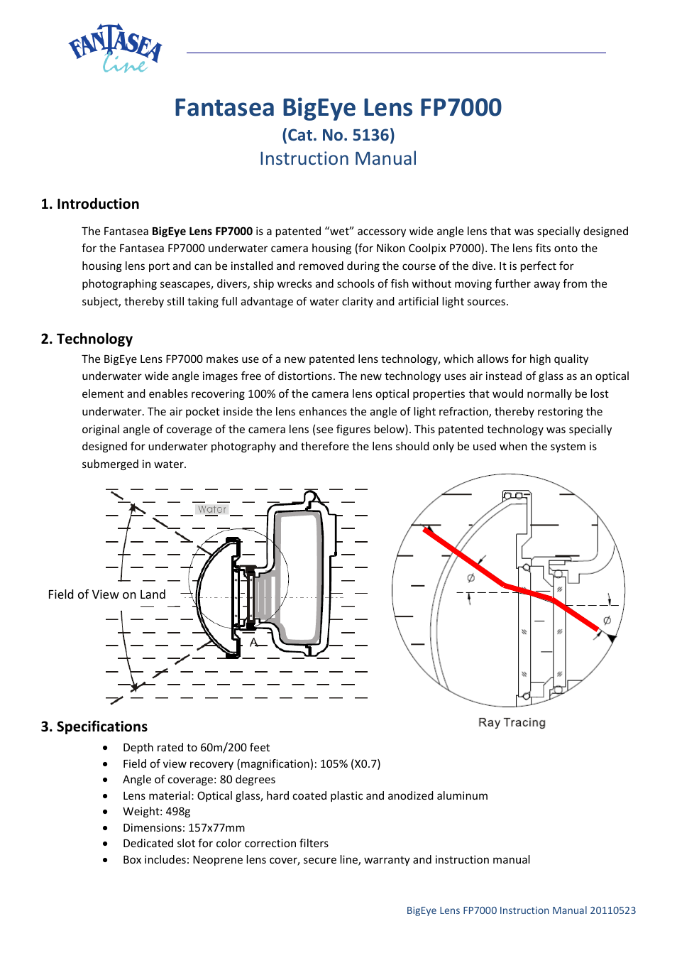 Fantasea Line FP7000 BigEye Lens User Manual | 6 pages