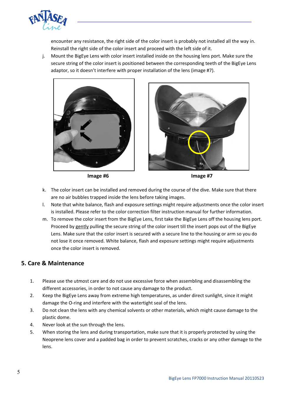 Care & maintenance | Fantasea Line FP7000 BigEye Lens User Manual | Page 5 / 6