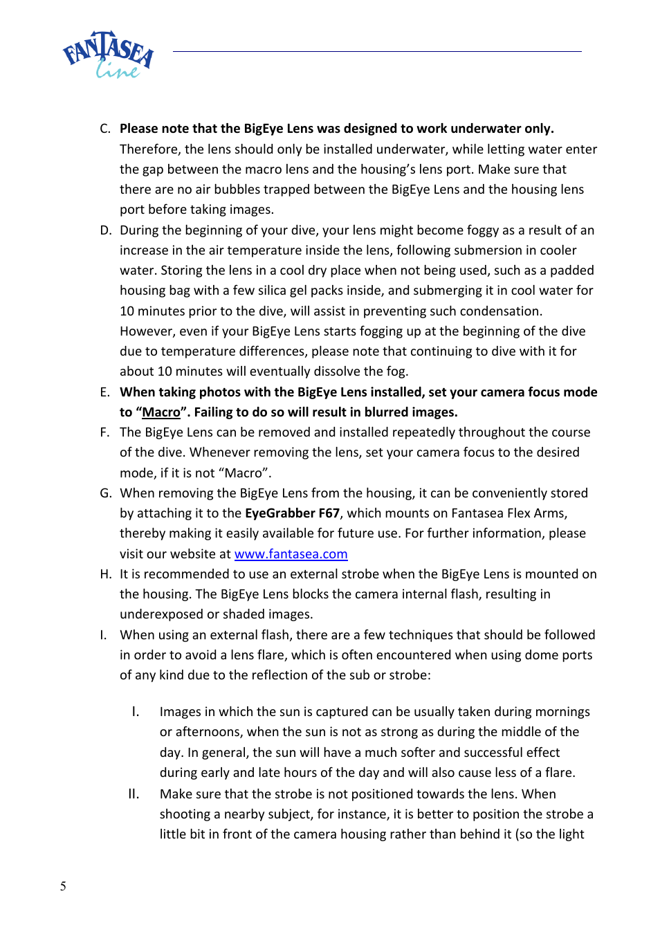 Fantasea Line M67 Mark II BigEye Lens User Manual | Page 5 / 7