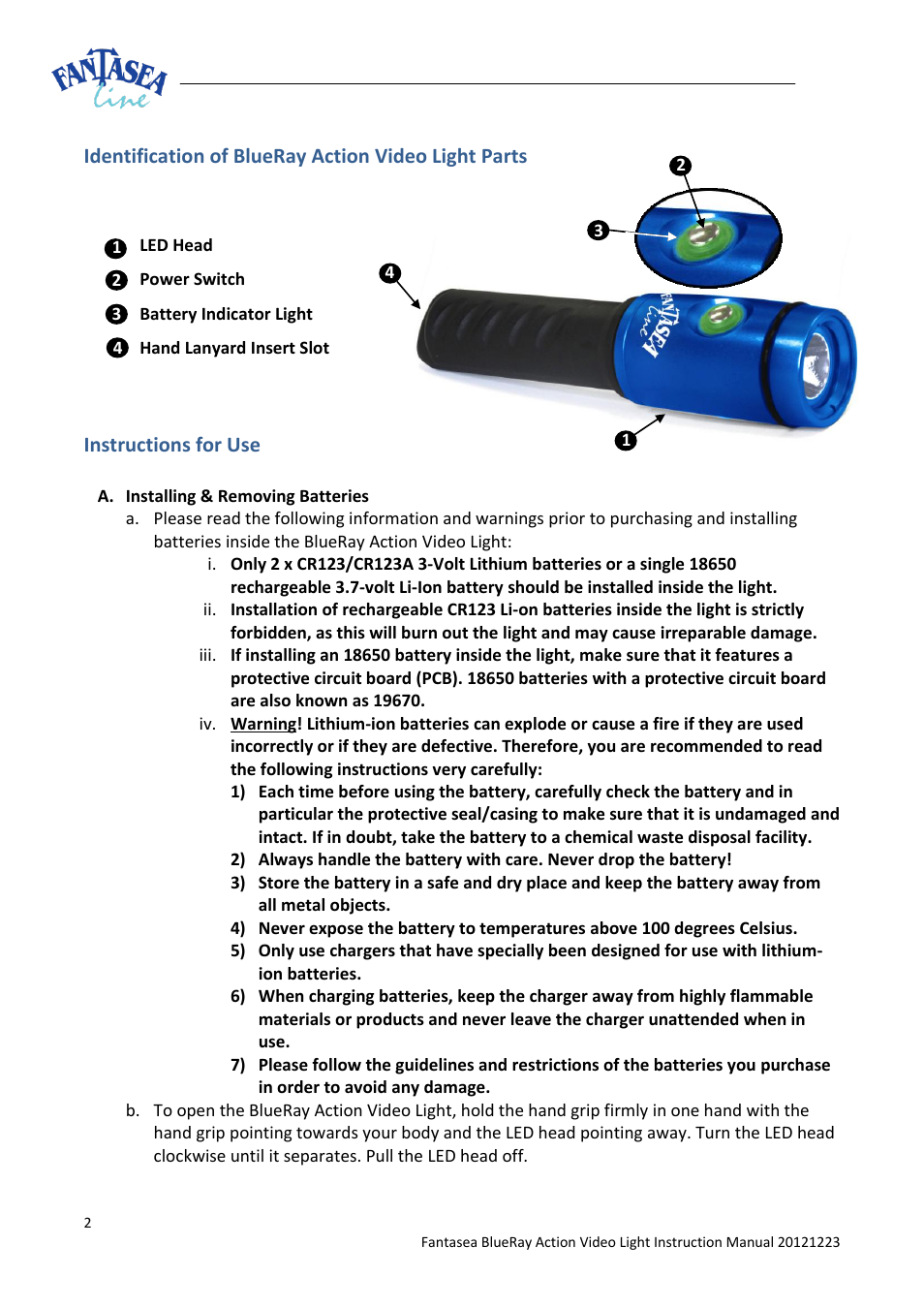 Fantasea Line Action 700 Video Light User Manual | Page 2 / 4