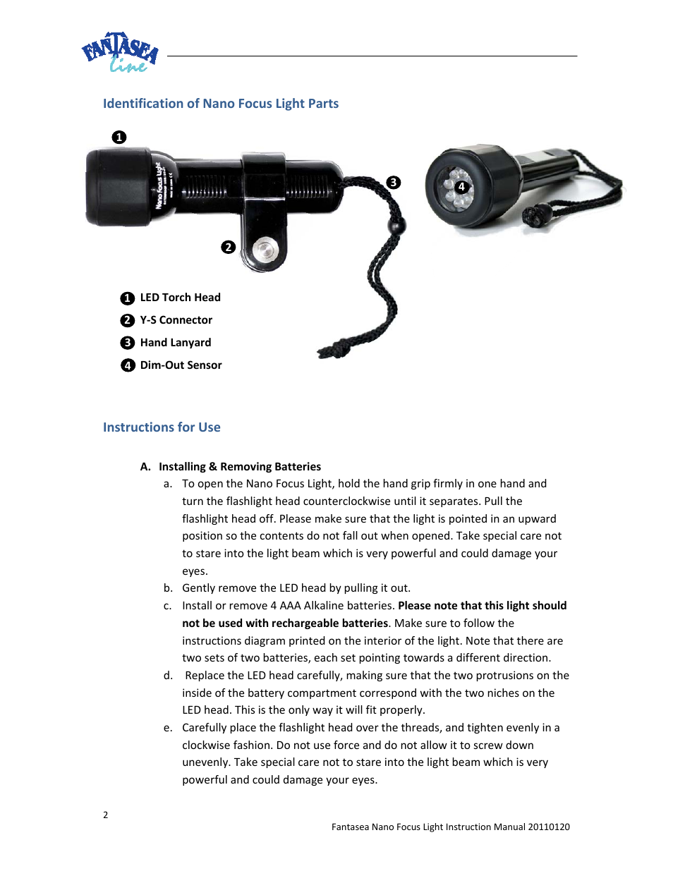 Fantasea Line Nano Focus Light User Manual | Page 2 / 4