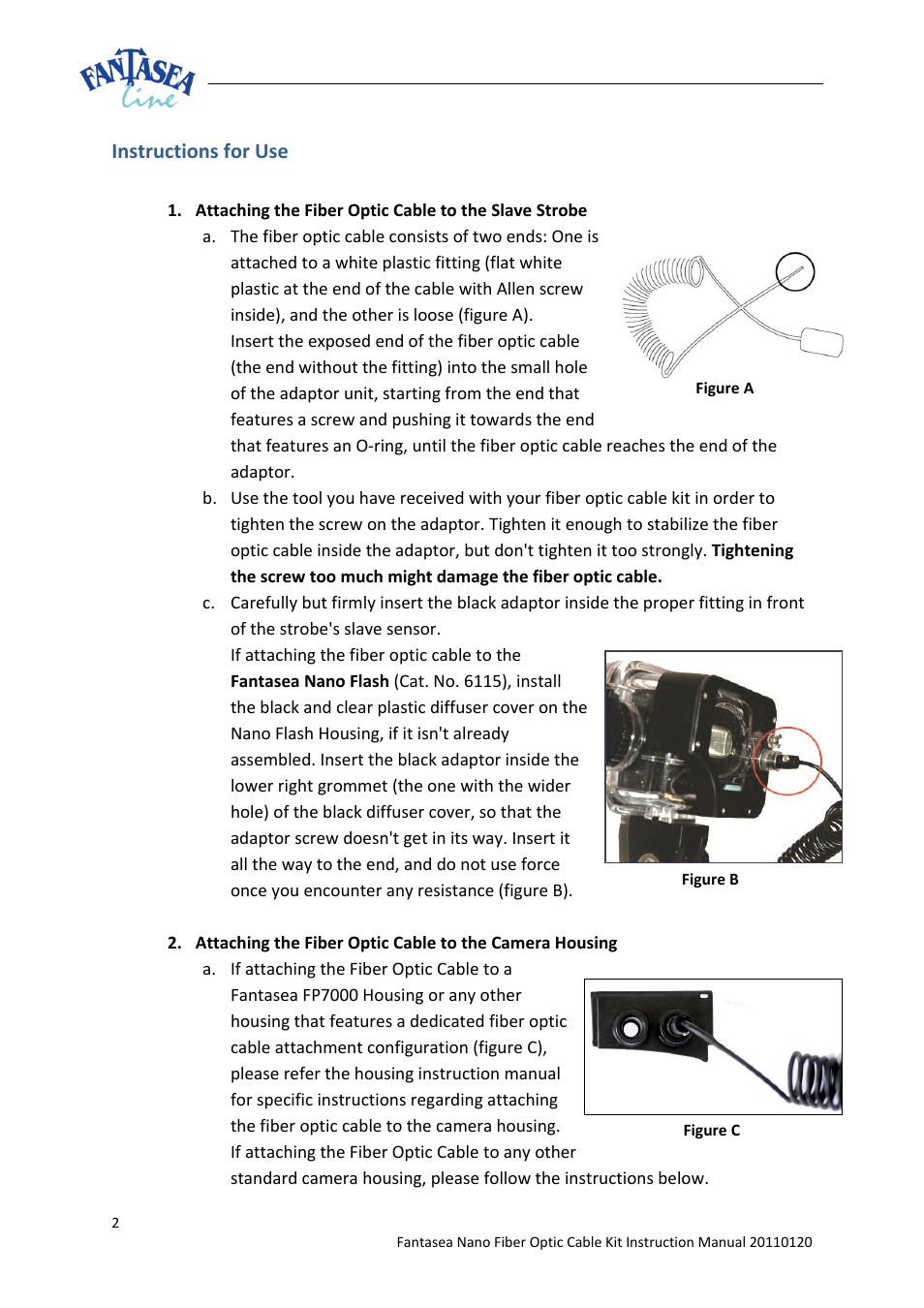 Instructions for use | Fantasea Line Nano Fiber Optic Cable Kit User Manual | Page 2 / 4