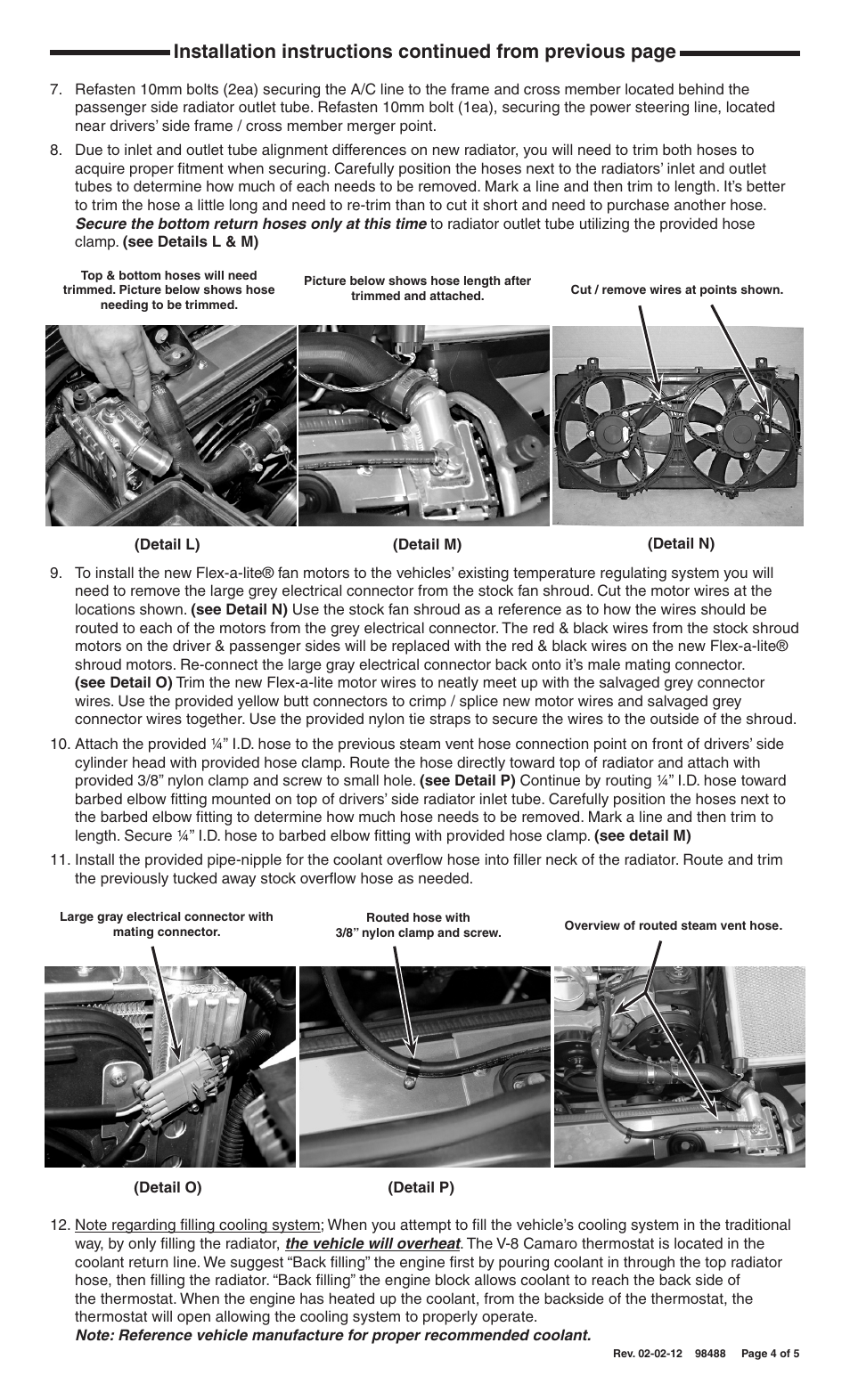 Flex-a-Lite 56418 Camaro Radiator Only Kit Fits 2010-2011 Chevrolet Camaro User Manual | Page 4 / 5