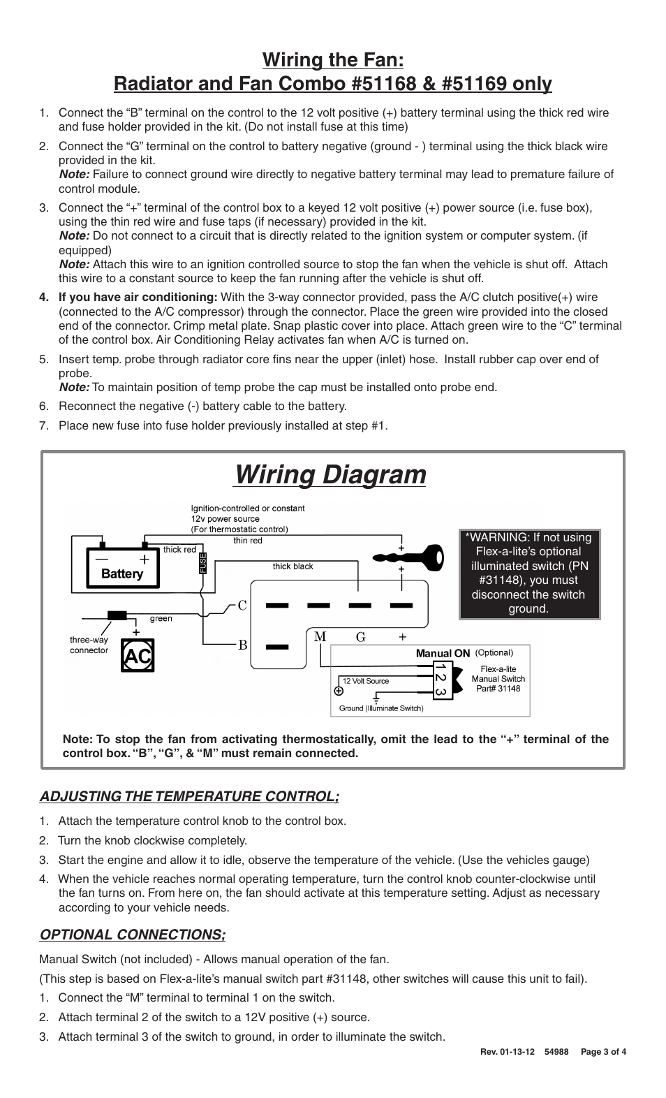 Wiring diagram | Flex-a-Lite 51008 Jeep CJ Radiator Only Kit: Left hand inlet: GM V8 conversion. Kit Fits 1972-1986 Jeep CJs User Manual | Page 3 / 4