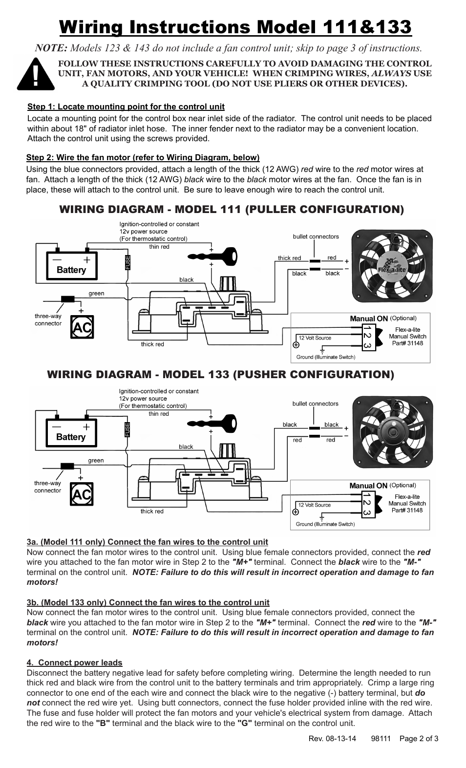 Flex-a-Lite 143 Electric Cooling Fan User Manual | Page 2 / 3