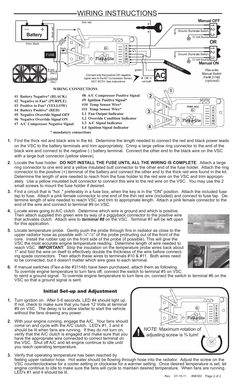 Wiring instructions | Flex-a-Lite 35024 24 Volt, universal Fit User Manual | Page 2 / 2