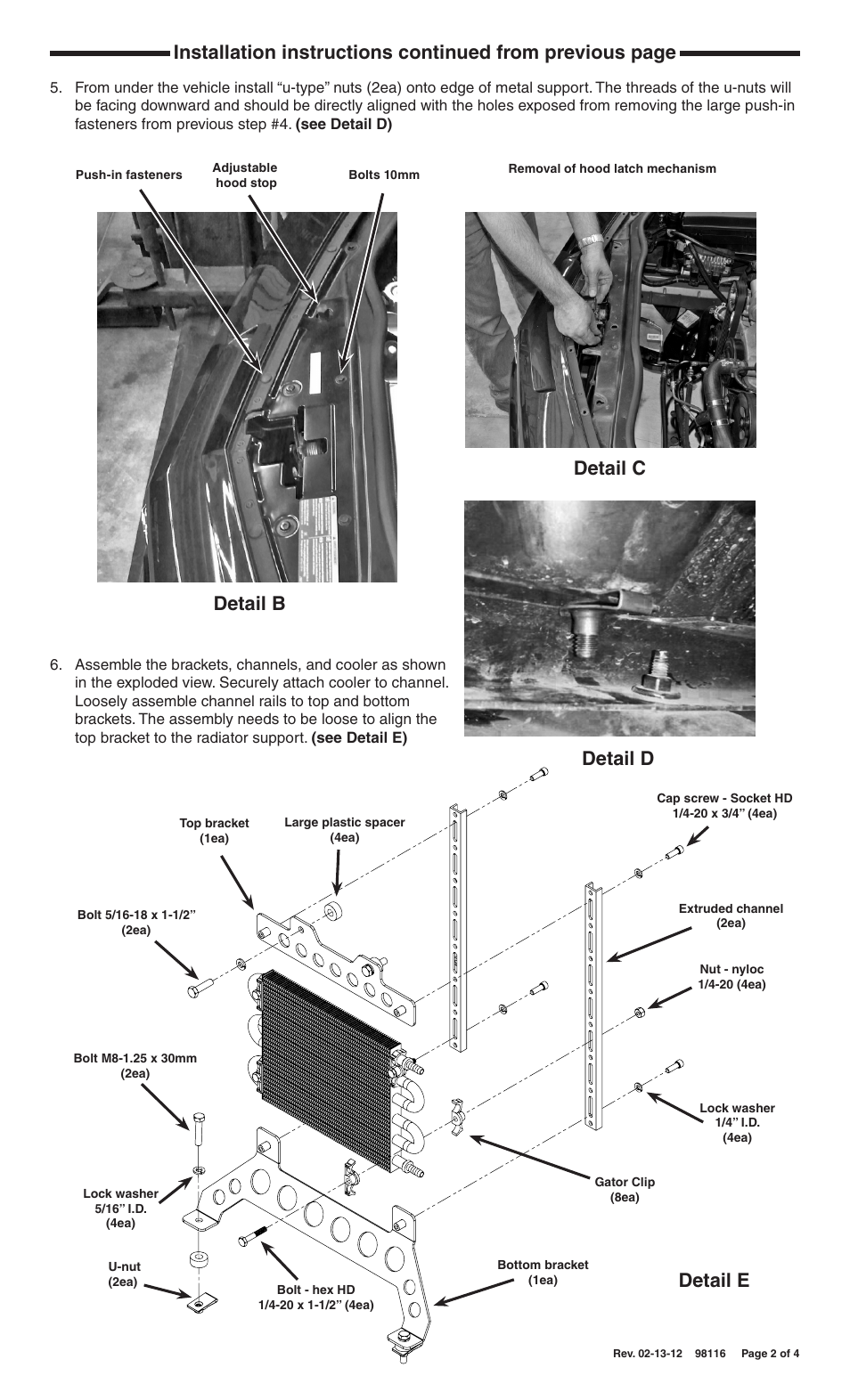 Detail c, Detail e | Flex-a-Lite 4116C COOLER KIT - CAMARO 2010-2011 User Manual | Page 2 / 4