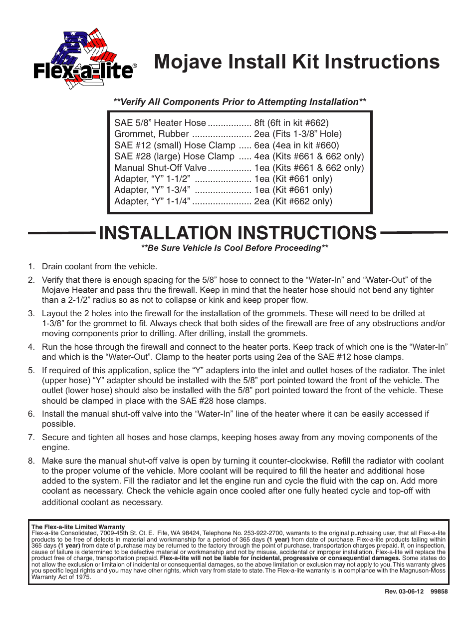 Flex-a-Lite 660 Mojave Install Kit User Manual | 1 page