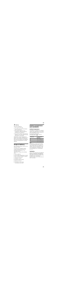 Scope of delivery, Ambient temperature and ventilation, Ambient temperature | Ventilation, Ntilation | Neff K8111X0 User Manual | Page 21 / 79