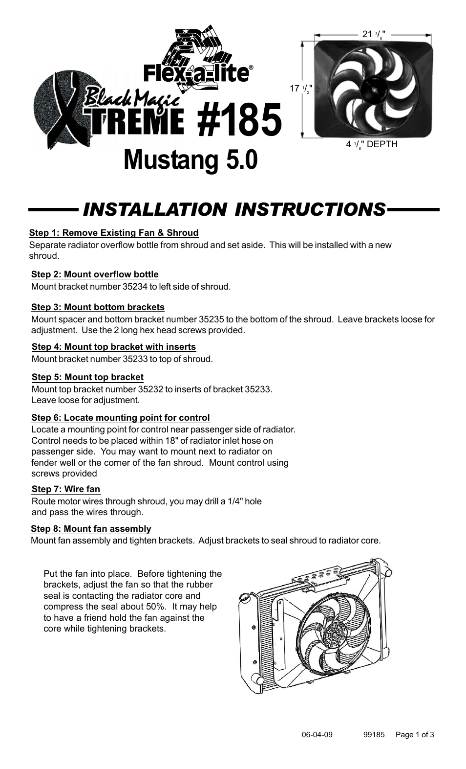 Flex-a-Lite 185 Black Magic Mustang 5.0 User Manual | 3 pages