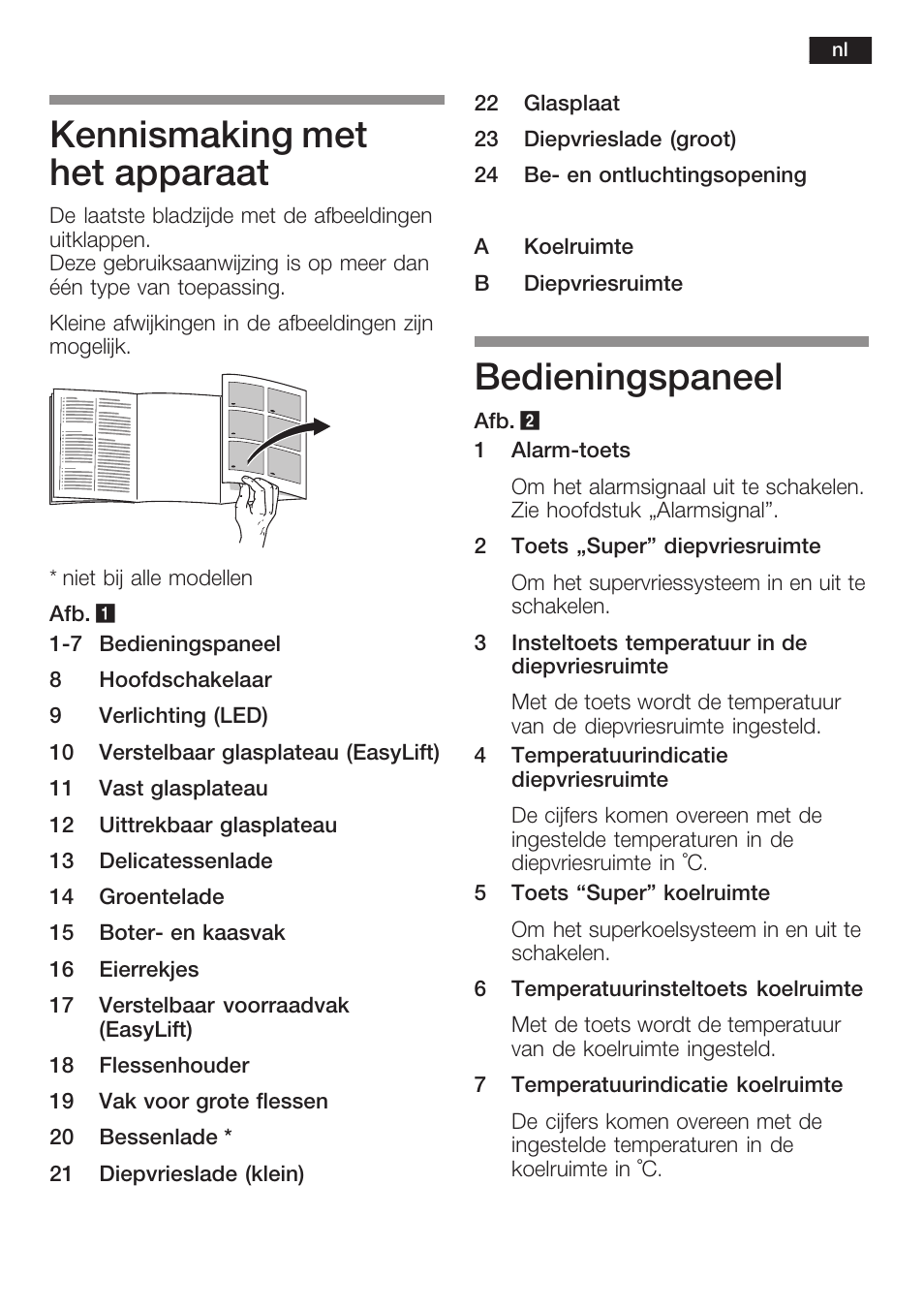 Kennismaking met het apparaat, Bedieningspaneel | Neff K8341X0 User Manual | Page 81 / 100