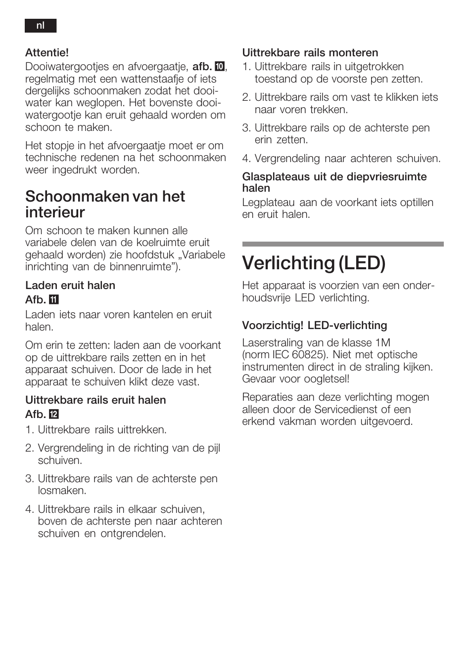 Verlichting, Led), Schoonmaken van het interieur | Neff K8341X0 User Manual | Page 92 / 100