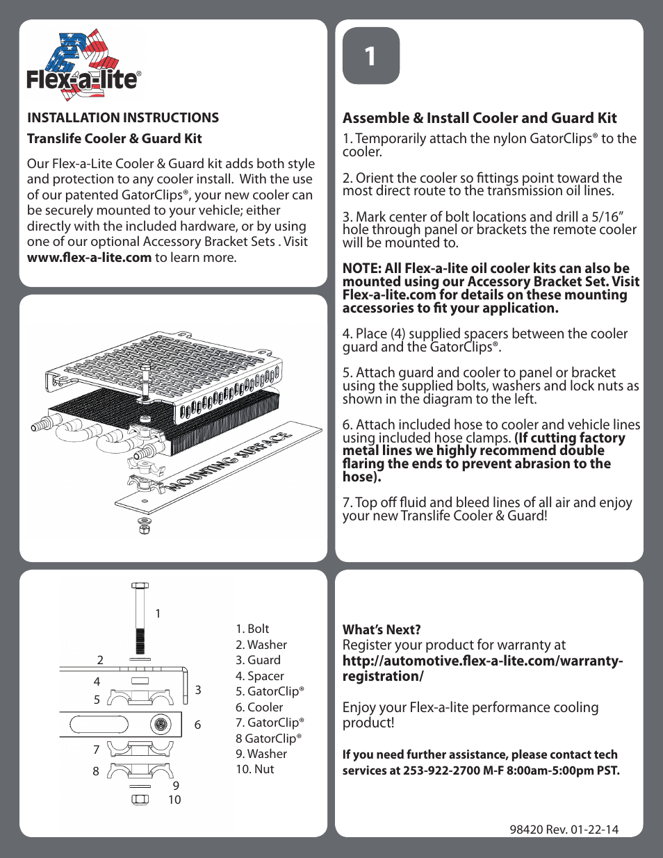 Flex-a-Lite Translife Cooler & Guard Kit User Manual | 1 page