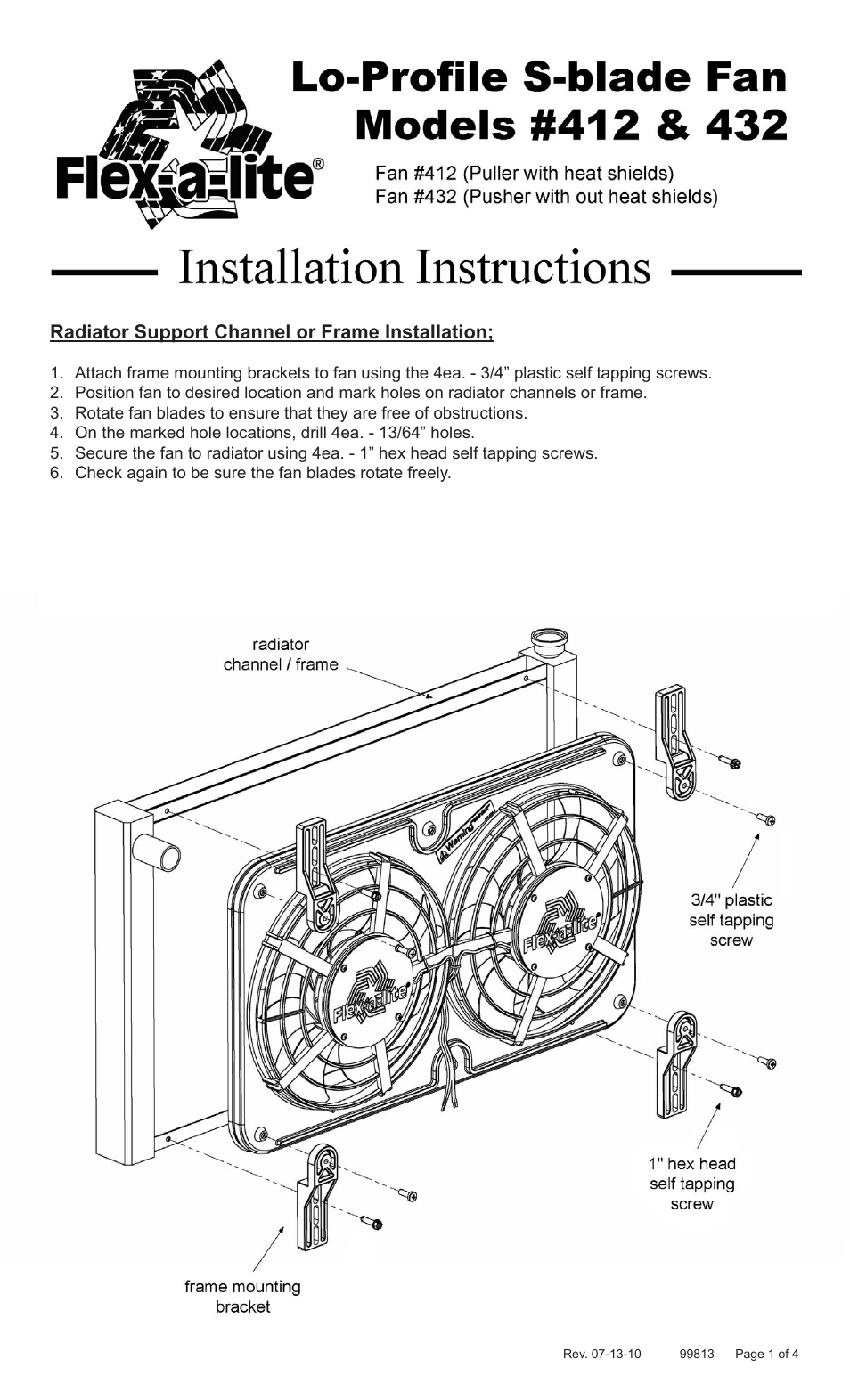 Flex-a-Lite 432 Lo-Profile S-blade Fan User Manual | 4 pages