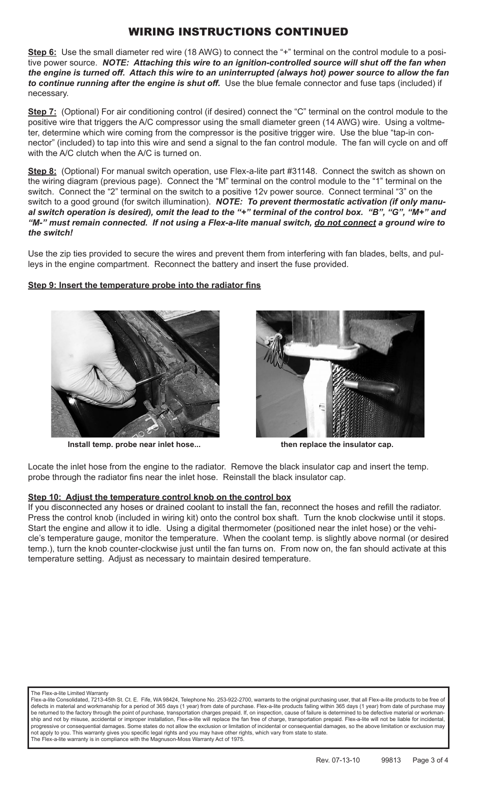 Wiring instructions continued | Flex-a-Lite 432 Lo-Profile S-blade Fan User Manual | Page 3 / 4