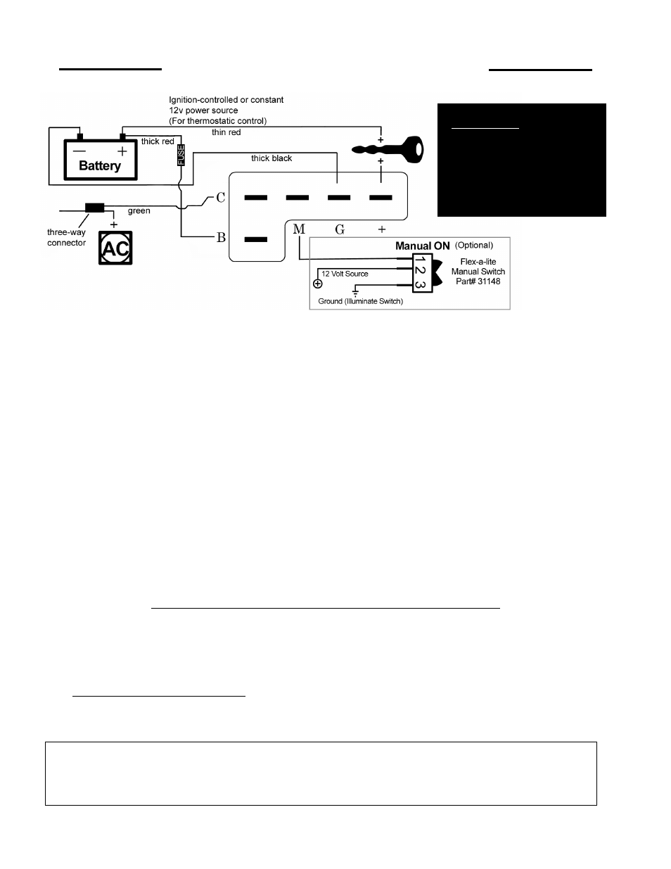 Installation (continued from page 1), Wiring instructions; #168 with out controls | Flex-a-Lite 168 Black Magic User Manual | Page 2 / 2