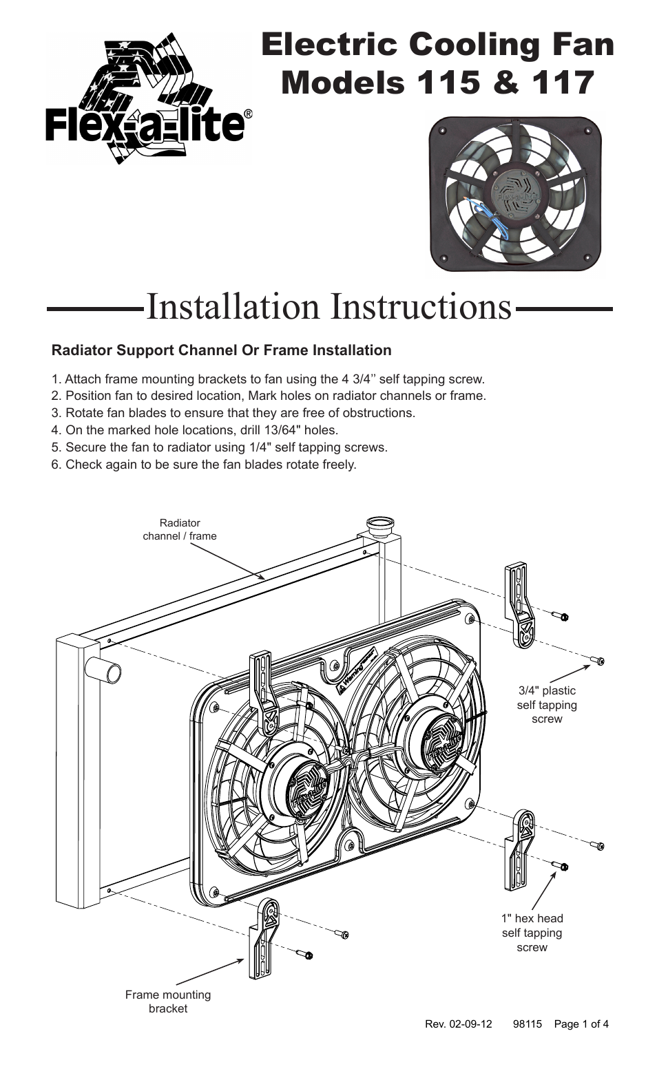 Flex-a-Lite 117 Electric Cooling Fan User Manual | 4 pages