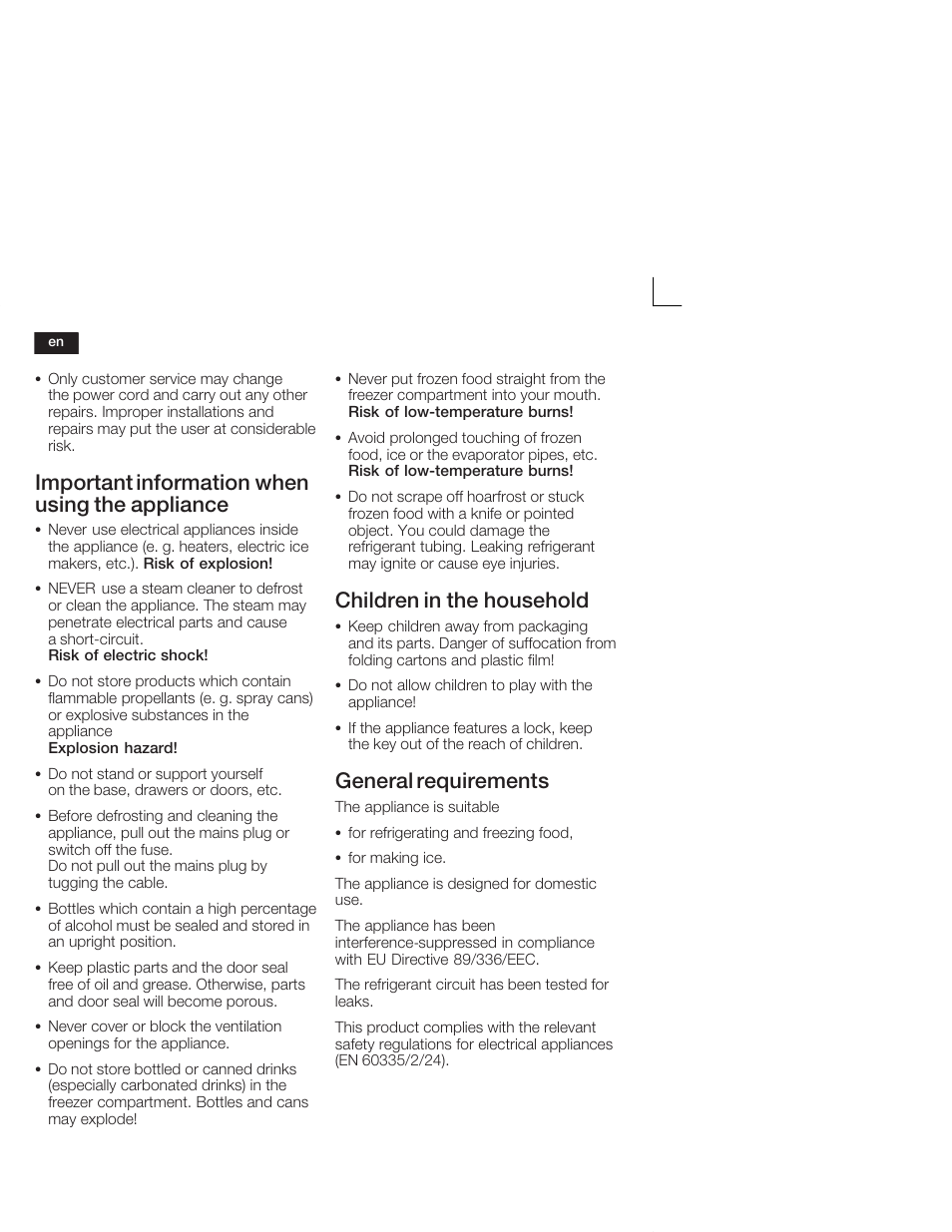Important information when using the appliance, Children in the household, General requirements | Neff K5664X7 User Manual | Page 20 / 89