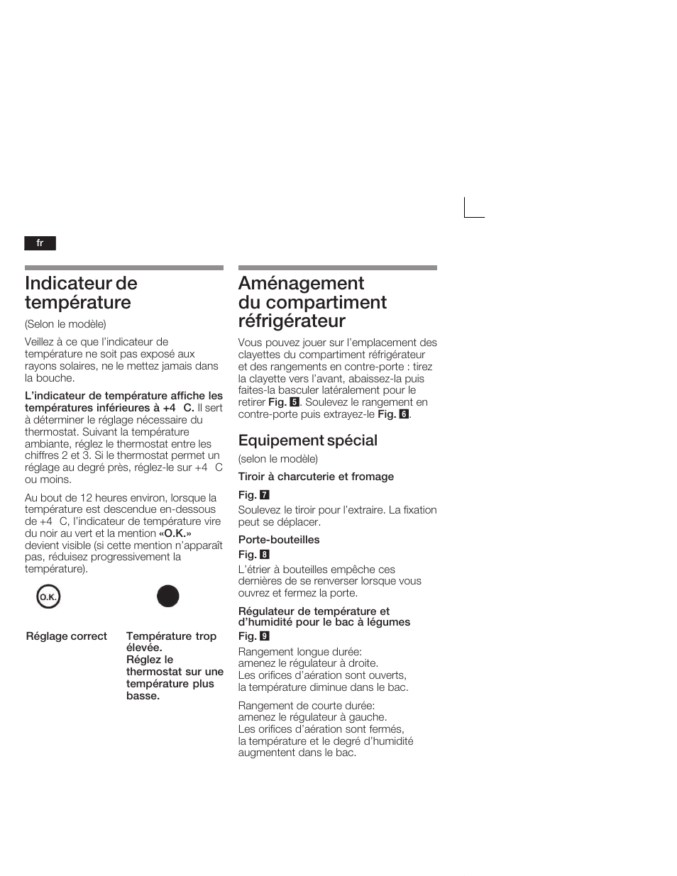 Indicateur de température, Aménagement du compartiment réfrigérateur, Equipement spécial | Neff K5664X7 User Manual | Page 42 / 89