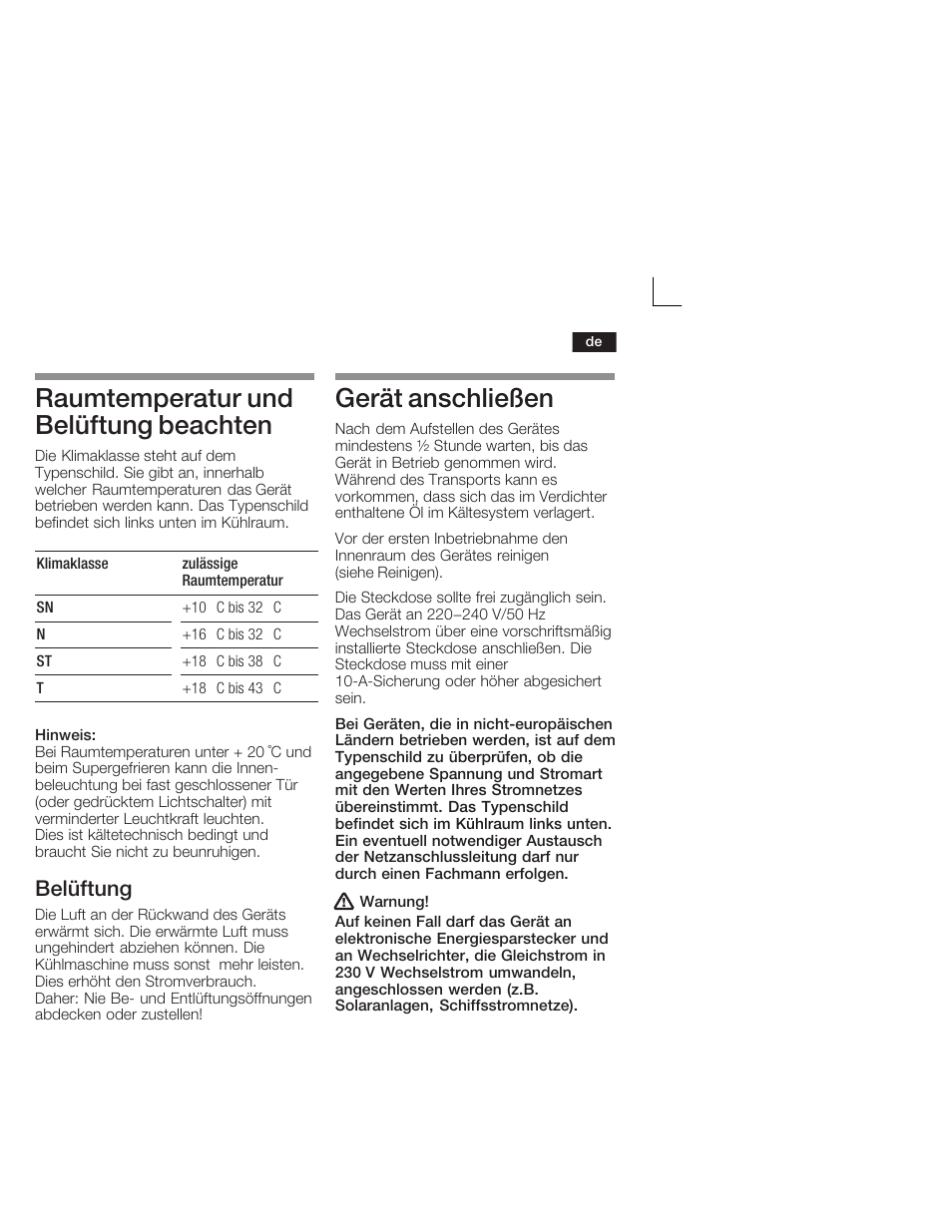 Raumtemperatur und belüftung beachten, Gerät anschließen, Belüftung | Neff K5664X7 User Manual | Page 7 / 89