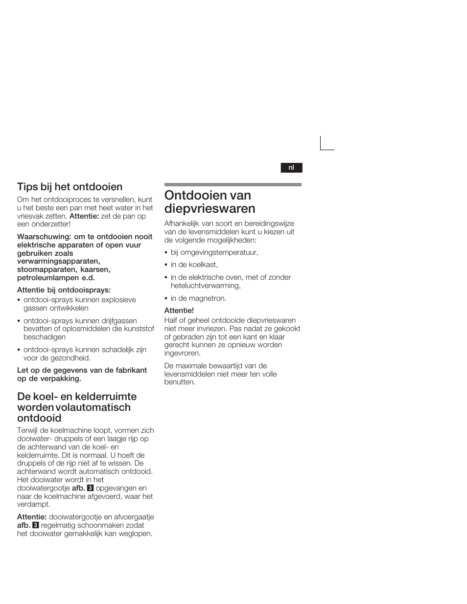 Ontdooien van diepvrieswaren, Tips bij het ontdooien | Neff K5664X7 User Manual | Page 79 / 89