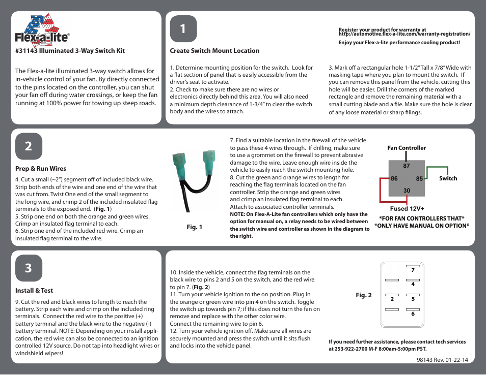 Flex-a-Lite 31143 Illuminated 3-Way Switch Kit User Manual | 1 page