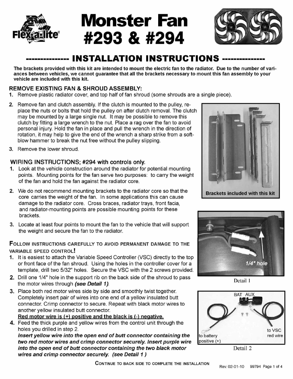 Flex-a-Lite 294 Monster Fan User Manual | 4 pages