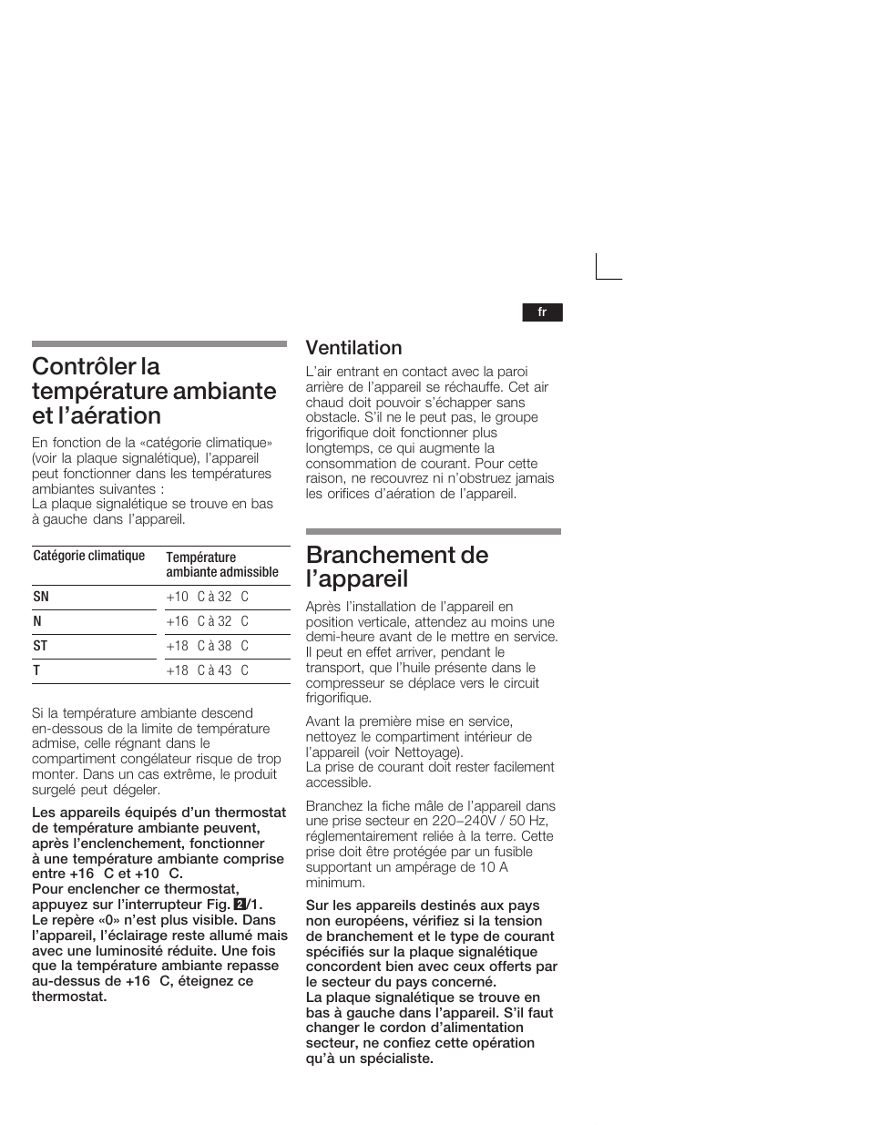 Contrôler la température ambiante et l'aération, Branchement de l'appareil, Ventilation | Neff K4400X7FF User Manual | Page 29 / 64