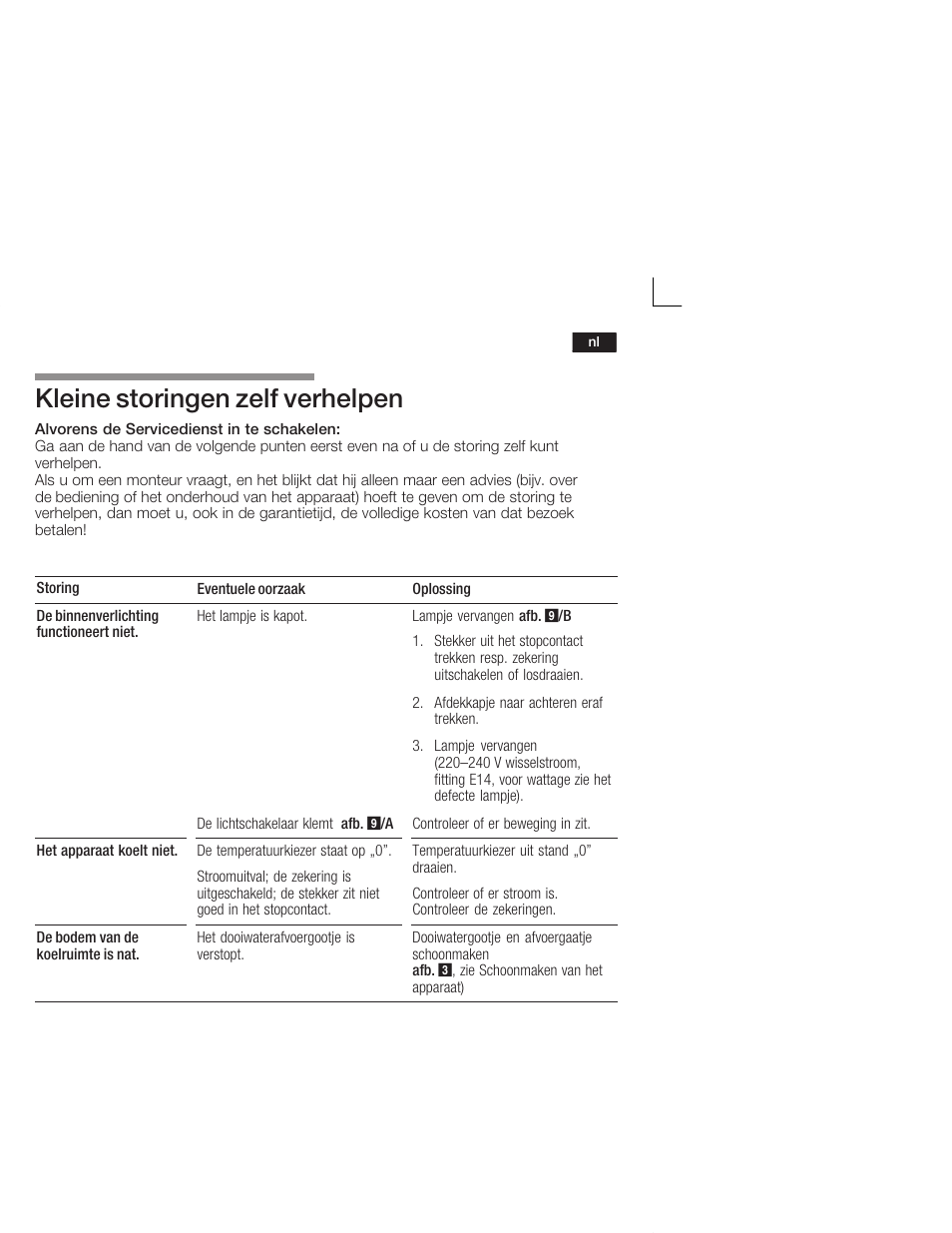 Kleine storingen zelf verhelpen | Neff K4400X7FF User Manual | Page 59 / 64